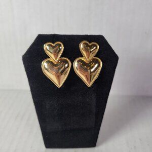 Revolve Peter+June Gold-Tone Double Heart Dangle Earrings